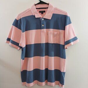 Arturo Calle Mens Striped Polo Shirt Large Pink & Blue Cotton Short Sleeve